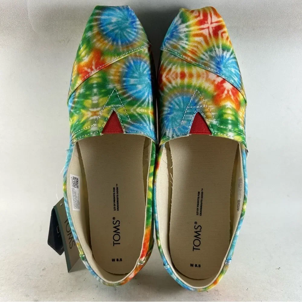 Toms Alpargata Women’s Shoes Fiesta Red Tie‎ Dye Canvas Sneakers Size 8.5